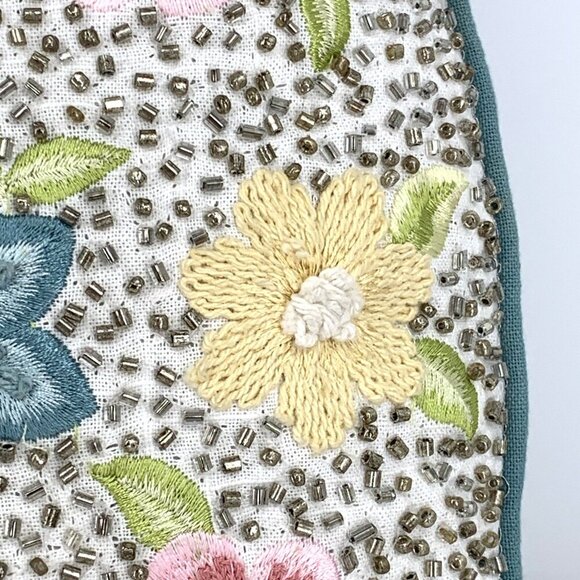 Egg Shaped Pillow Decorative Embellished Beaded Floral 16" NWT - Picture 4 of 8